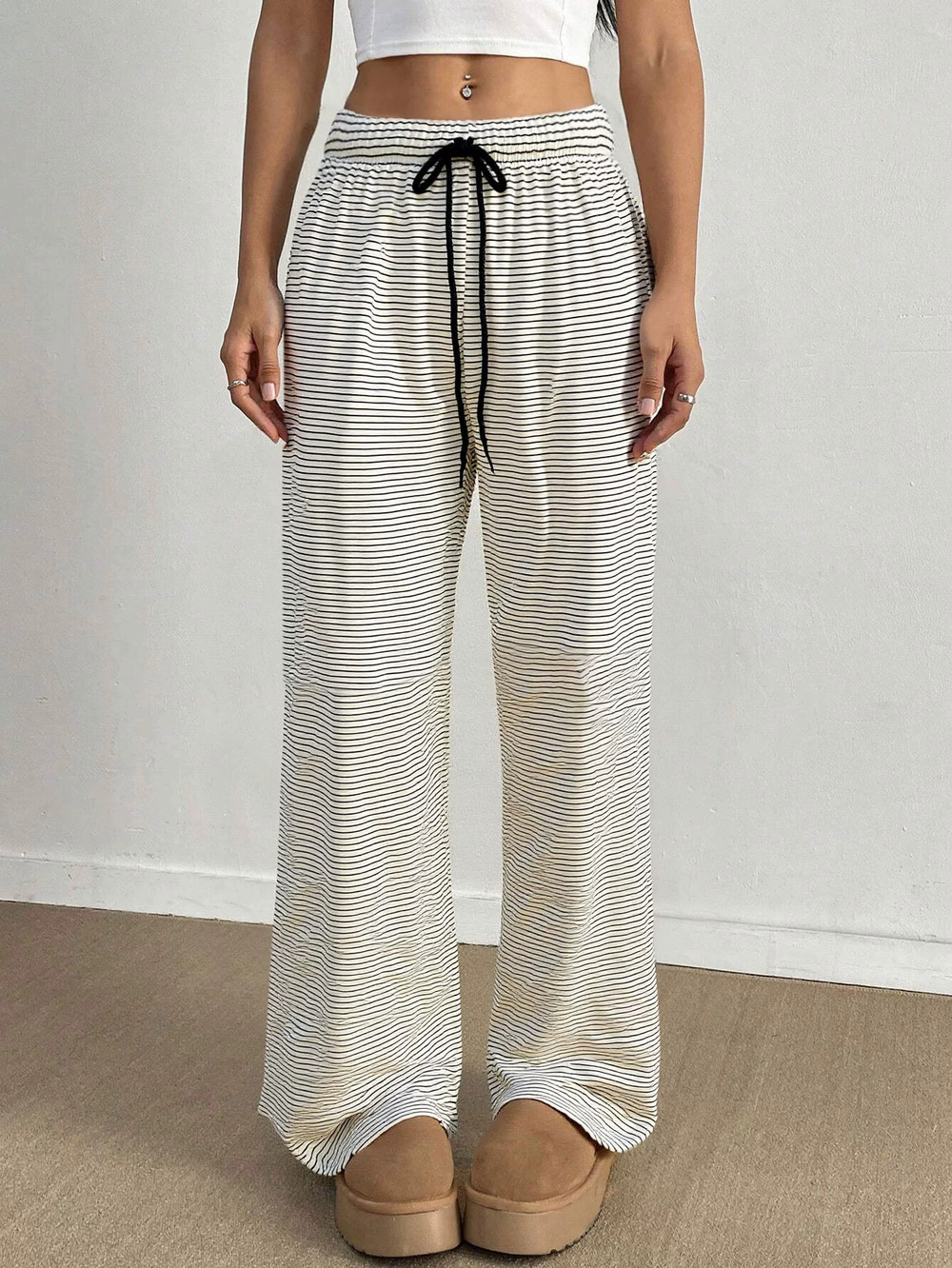 H&M Striped Print Cozy Japanese Korean Lounge Wide Leg Pants